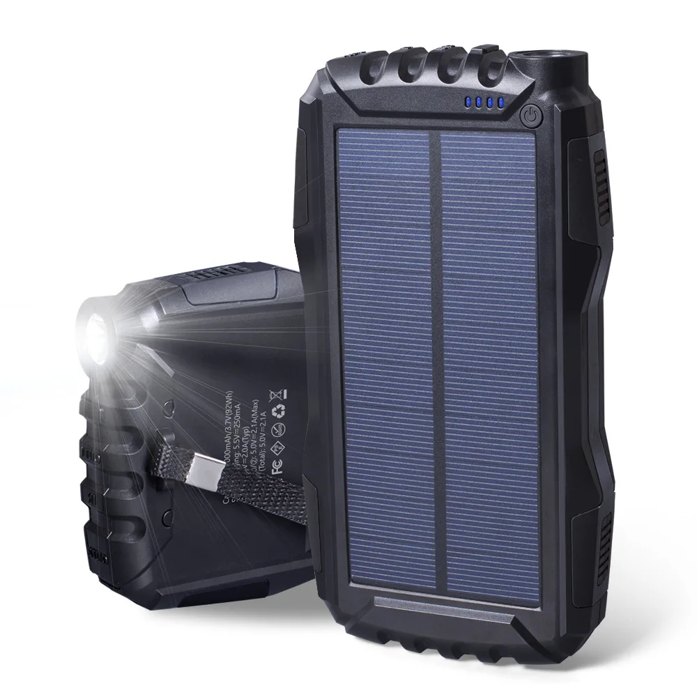 Camping Light Solar Mobile Power Source 25000MAh Outdoor Large Capacity Waterproof Charging Treasure Flashlight Tent Light
