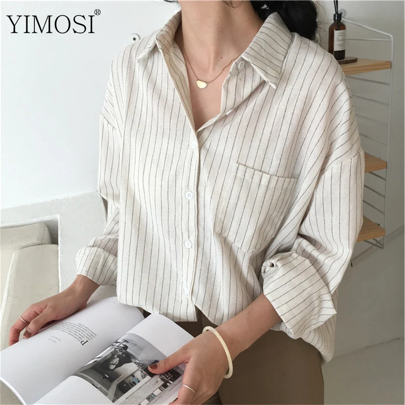 

Spring Autumn Women Striped Harajuku Blouse Shirt Korean Lady Office Tops 2019 Casual Fashion Solid Long Sleeve Loose Blouse