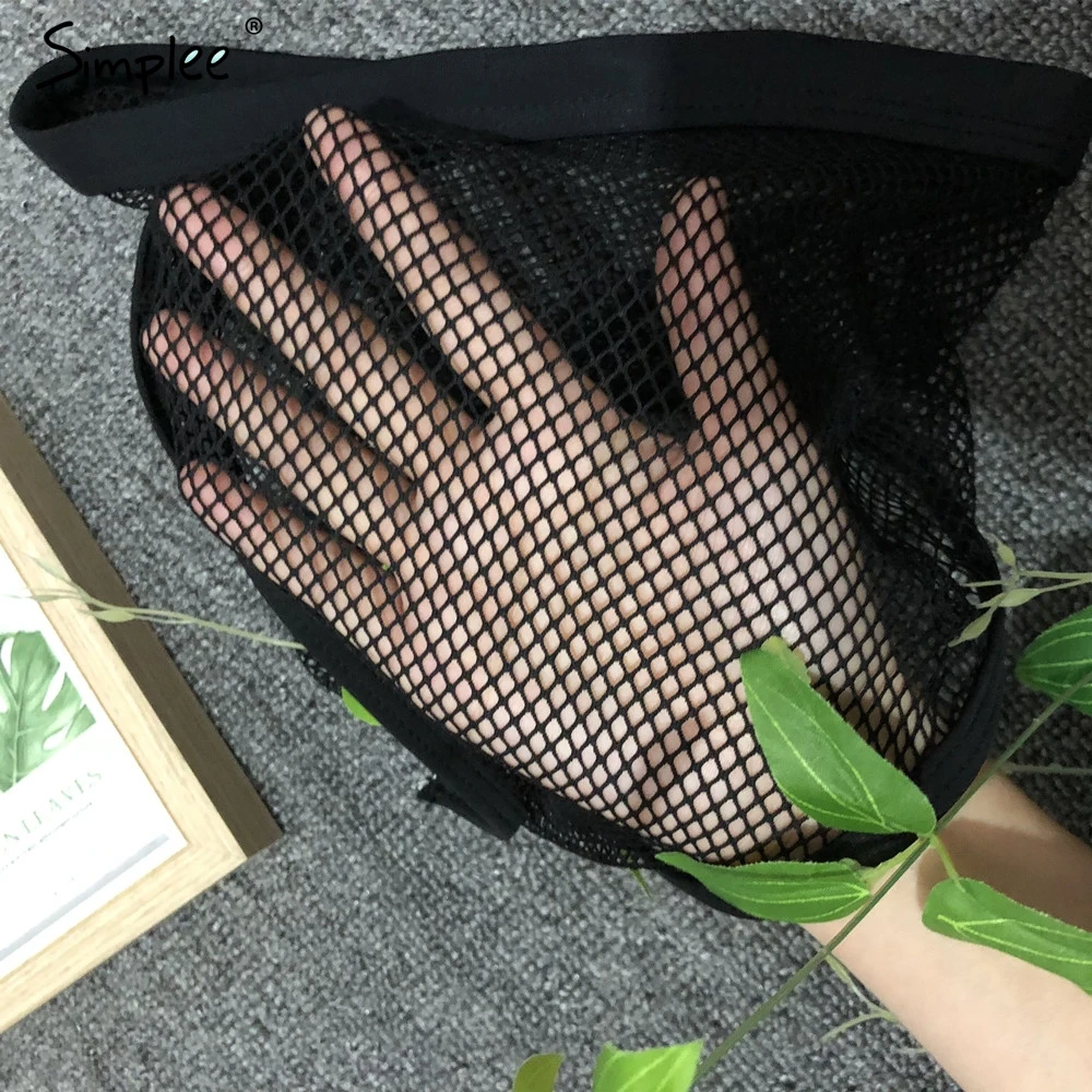 Женский купальник Simplee с пуш ап эффектом сексуальный набор в сеточку черного