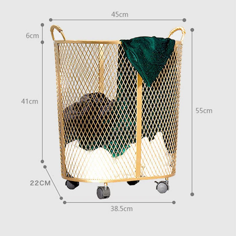 Современный Креативный металлический золотой ёмкость для хранения грязной одежды с ручкой колеса корзина для белья Домашний Органайзер проволочная корзина
