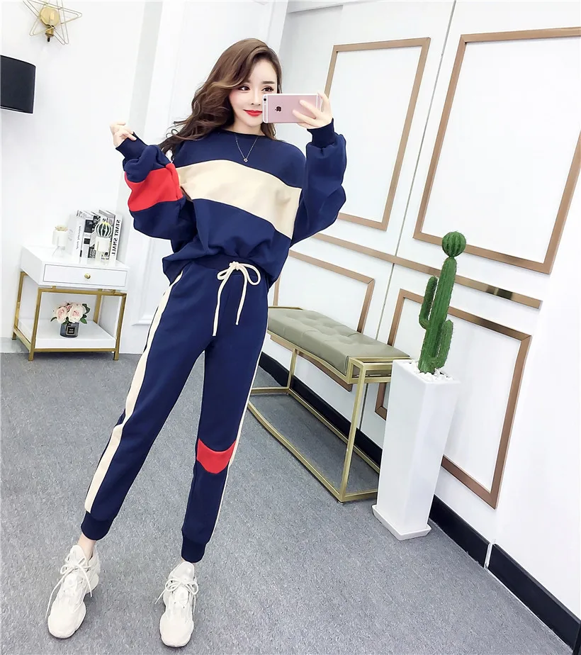 

Autumn 2 Piece Set Women Oversized Sweatshirt Tops Pants Outfits Sportwear Splicing Tracksuit Sweatpants Female Sweat Suit