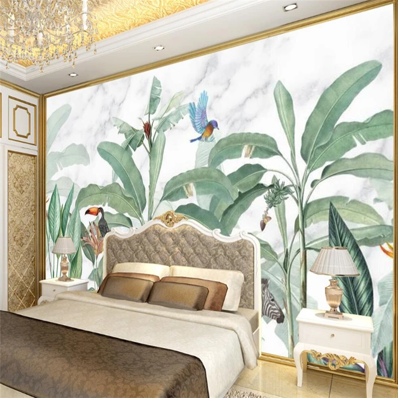 beibehang Custom 3d wallpaper mural european european retro nostalgic hand painted plantain palm tree mural tv background wall custom mural wallpaper european flowers and birds background wall