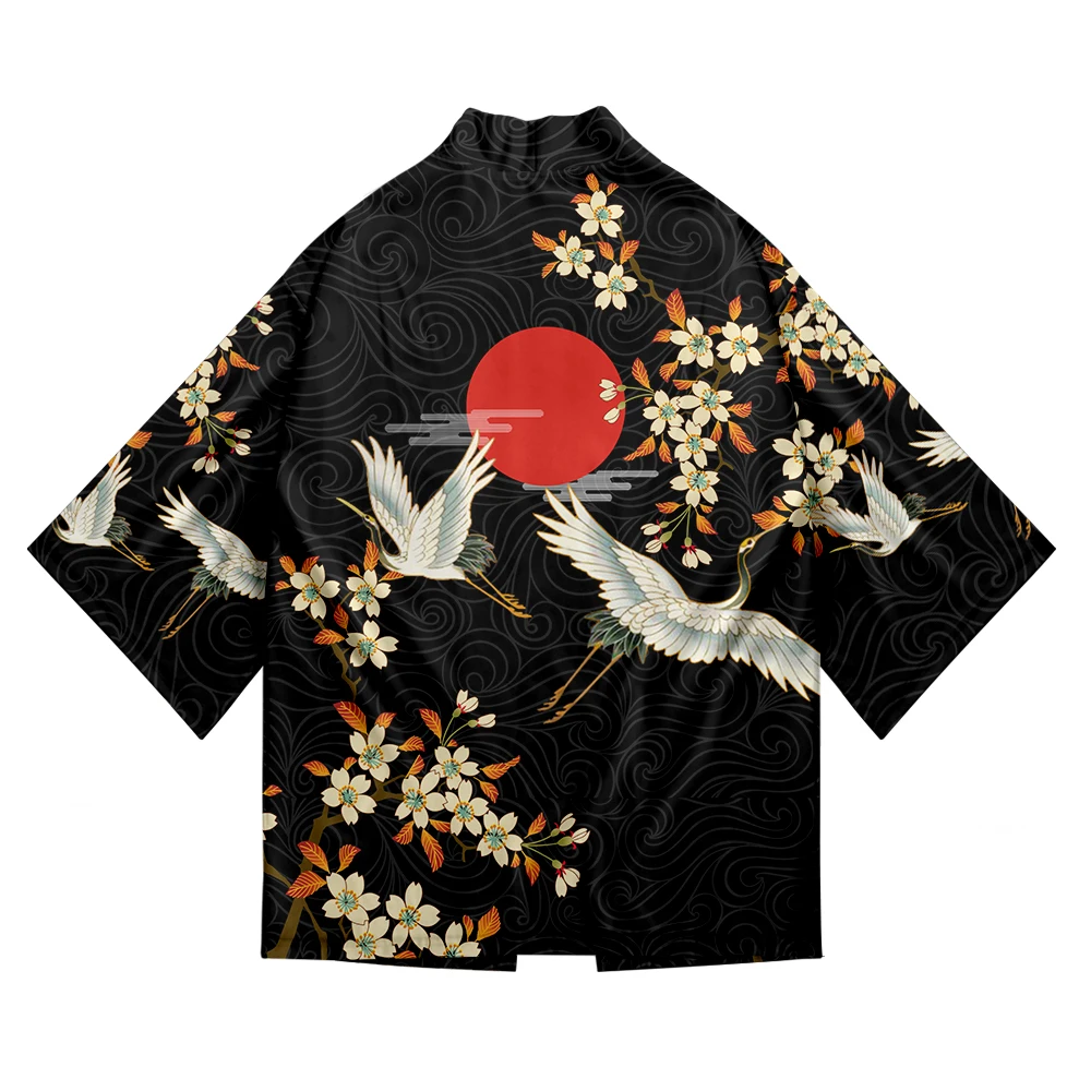 

Japanese Traditional Clothing Crane Print Kimono Shirts Men Retro Yukata Asian Fashion Tang Suit Harajuku Hanfu Yukata Jacket