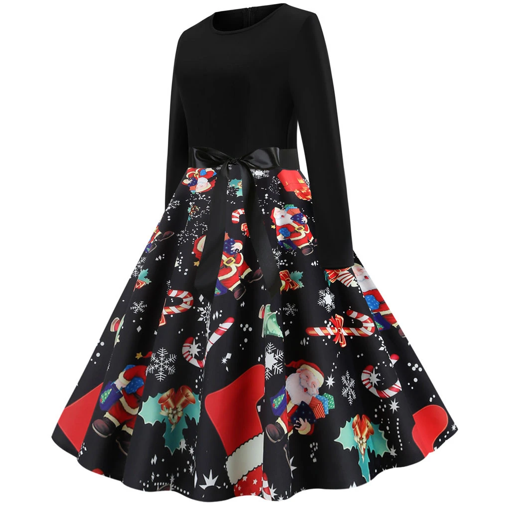 JAYCOSIN Robe Vintage Dress Autumn Women Christmas Dress New Year Festival Long Sleeve Tree Casual Vintage Winter Dress 918