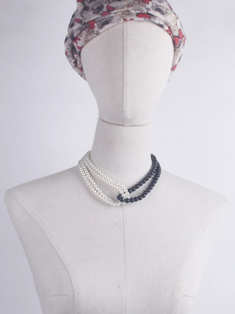 HOWAWAY Round Imitation Pearl Choker Necklace Multi Strands Choker 20s Flapper Necklace black and white pearl  Themed Party