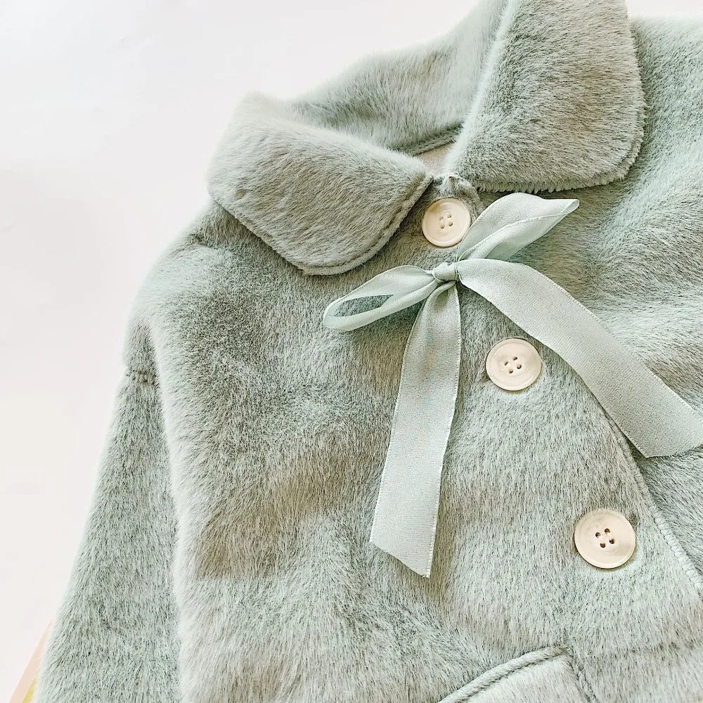 Зимнее плотное теплое пальто для девочек пальто принцессы с длинными рукавами и бантом на воротнике для маленьких девочек Детская парка, одежда для Girls1-5Y, LZ618