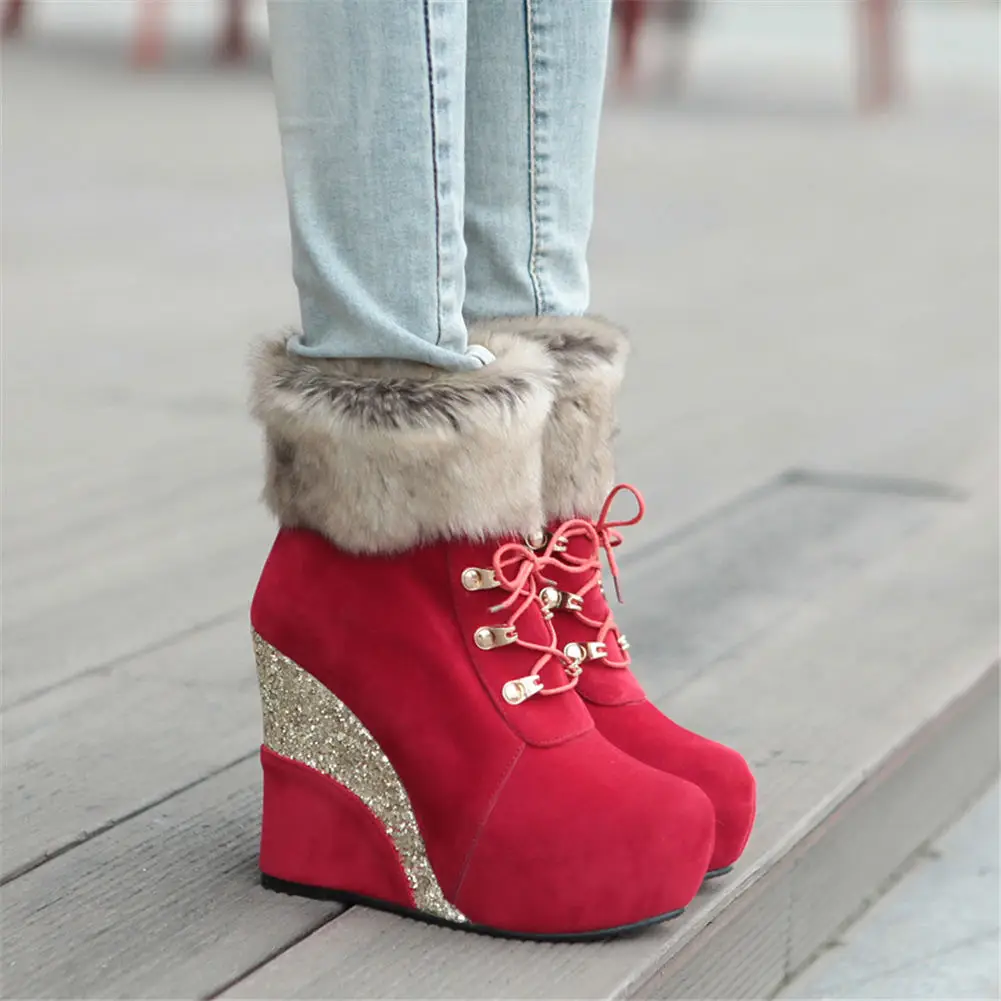 SARAIRIS/большой размер 43; модная обувь на танкетке для русской зимы; ботильоны; женские теплые ботинки; женские зимние ботинки на платформе и высоком каблуке