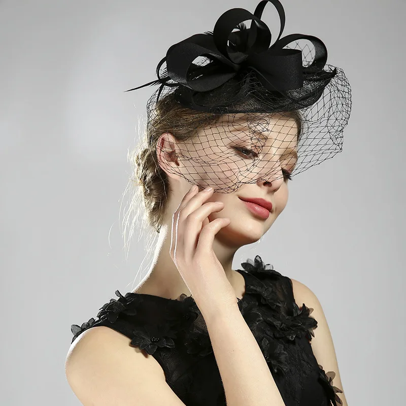 

New 2019 White Red Black Birdcage Veil Wedding Hats Bridal Fascinator Face Veils Feather Bride Hats Wedding Accessories