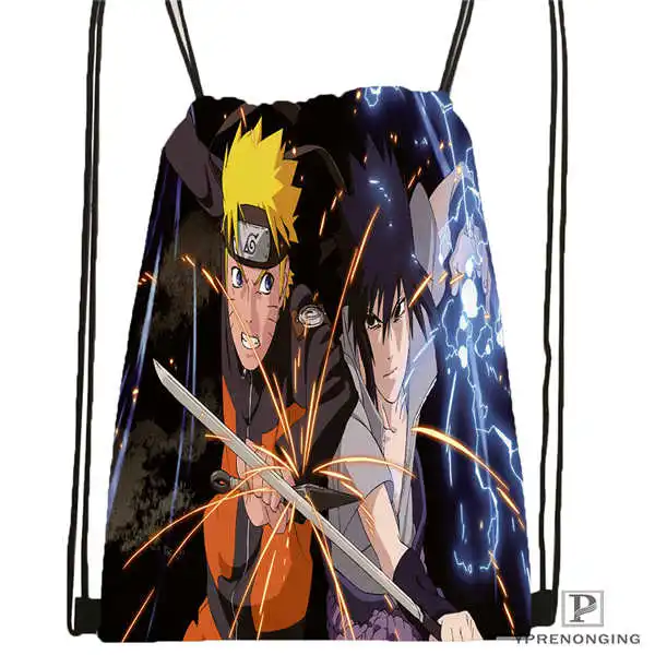 Drawstring Backpack Стикеры с Наруто Uzumaki походная сумка на шнурке милый рюкзак для детей(черная спинка) 31x40 см#180531-04-35 - Цвет: Drawstring Backpack