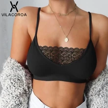 Черный сексуальный кружевной топ, женский топ на бретелях, хлопковый лоскутный укороченный Топ для женщин, 5 цветов размера плюс, женское нижнее белье для ночного клуба