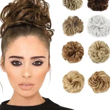 Chignon Ponytails Ring-Wrap Scrunchie Rubber-Band Messy Bun Synthetic-Hair Brown Curly