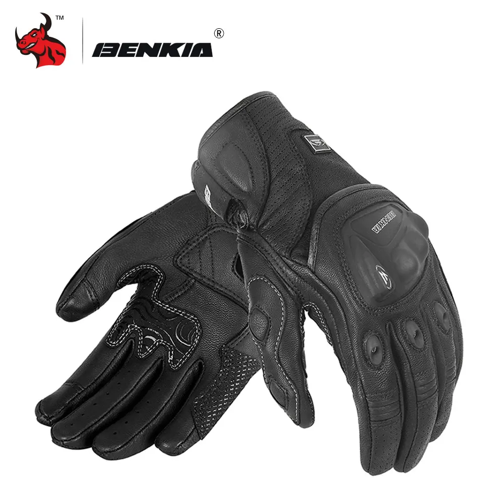 BENKIA Ретро перфорированные кожаные мотоциклетные перчатки черные мужские перчатки для мотокросса Luvas Da Motocicleta HDF-GK122