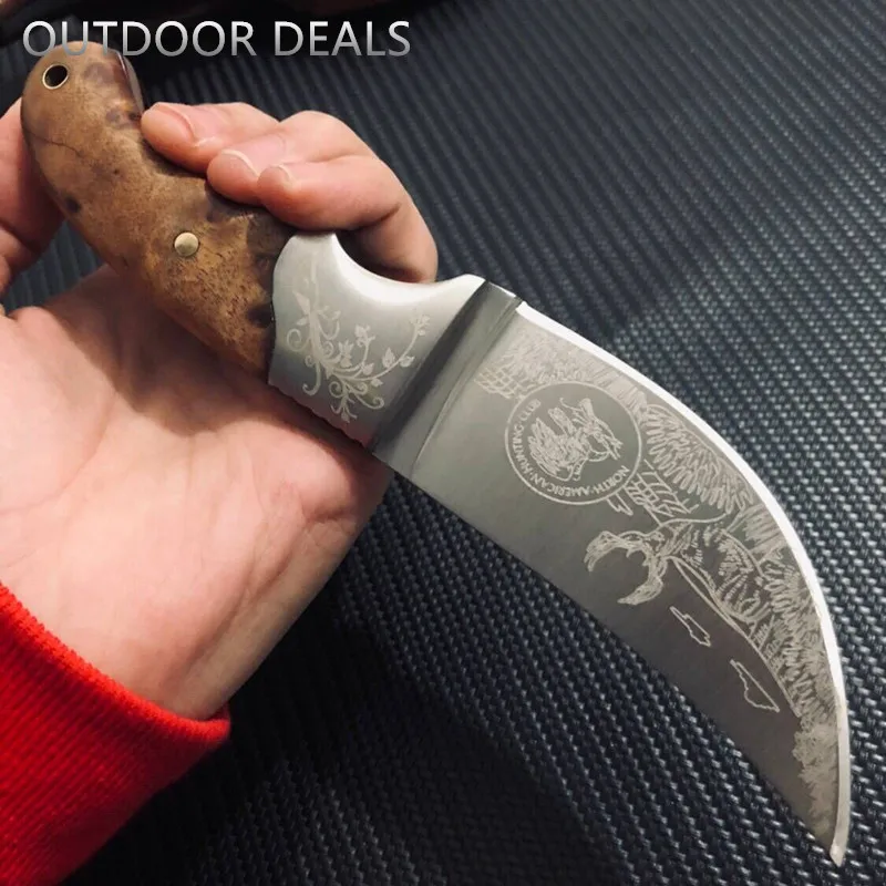 

High Quality Slaughter Hunting Knifes Wood Handle Survival Tactical Fixed Knife Camp North American Straight Knife with Holster