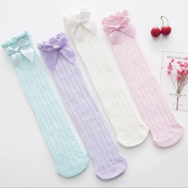Милые кружевные носки детские возраст 1-3 года для маленьких девочек; Хлопковые гольфы; колготки с бантами; гетры для детей