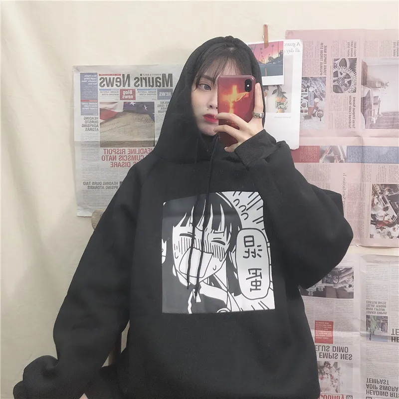 Женская уличная толстовка с капюшоном Sudadera Mujer свободная флисовая кофта принтом