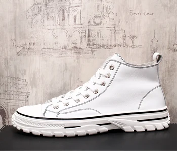 

Men's High-top Canvas Shoes Men Spring Autumn Top Fashion Sneakers Lace-up High Style Solid Colors Wild Man White Shoes