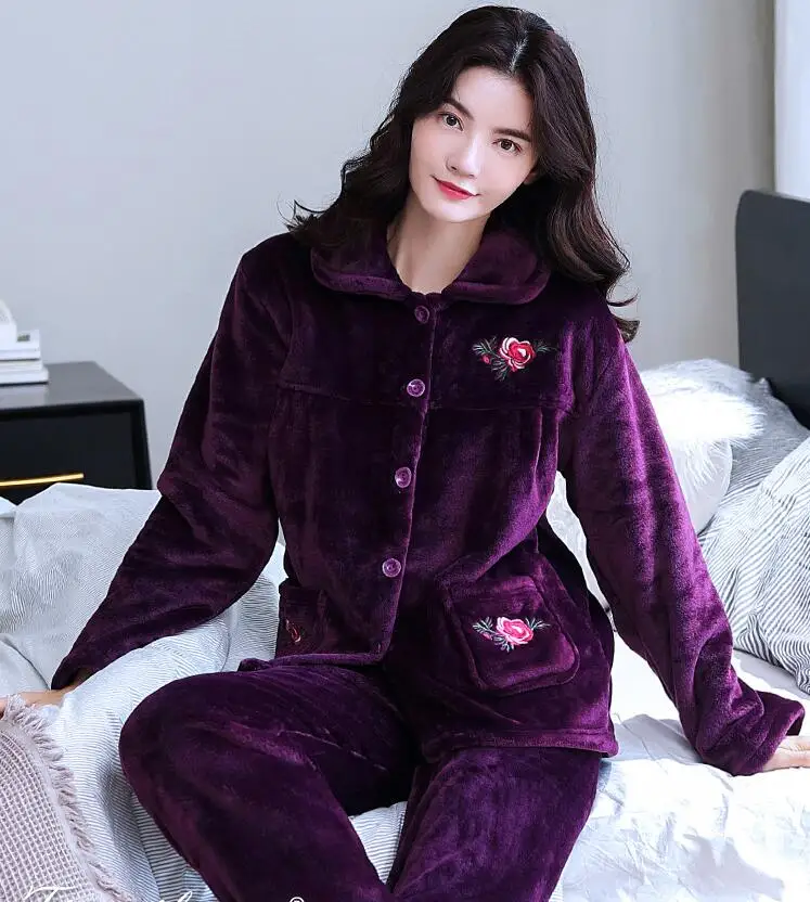 StyleL H5783 уплотненная фланель пижамы костюм для женщин среднего и среднего возраста Домашняя одежда мама с длинным рукавом осенне-зимняя Пижама - Цвет: StyleL