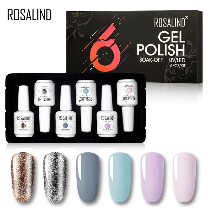 

ROSALIND Gel Nail Polish Set 6PCS 15ML Gel Nail Art Design Manicure Set Soak off UV Gel Nail Polish Lacquer Varnishes Gel Kit