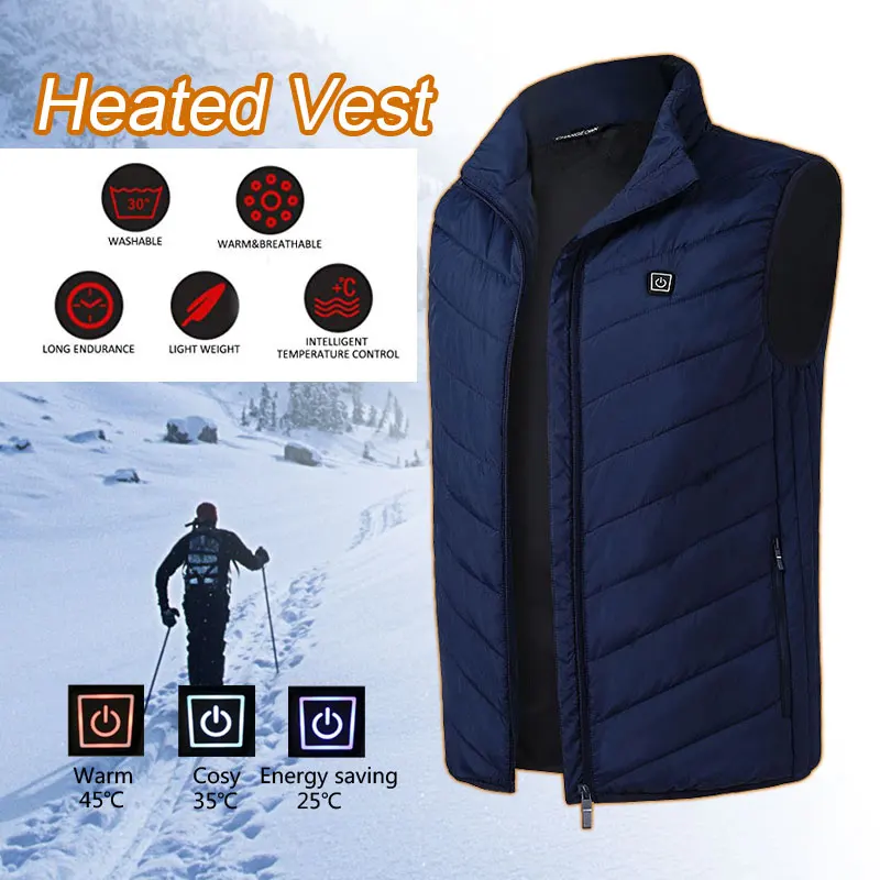 

Sleeveless Electric Heated Vest Heated Pad Black USB Body Warmer Winter Warm Jacket Heated Hot Heating Coat Clothing