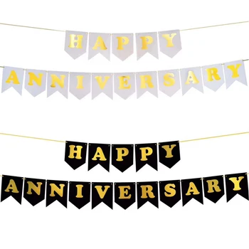 

Happy Anniversary Banner with Gold Print Party Decor Display for Anniversary Celebration Supplies