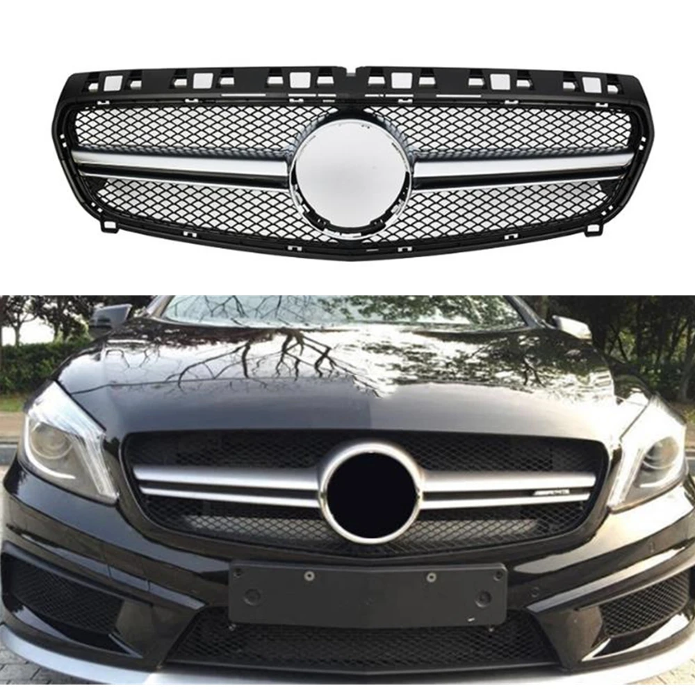 

Grill For Mercedes Benz W176 A Class 2013-2015 A200 A180 A250 AMG Style Silver/Black Front Grille Car Upper Bumper Hood Mesh Kit
