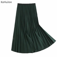 KohuiJoo плиссированная юбка для женщин корейский Свободный стиль повседневные свободные Ретро до середины икры шерстяные юбки женские зеленый коричневый