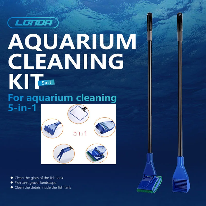 5 in 1 aquarium fish tank cleaning kit fish net gravel rake algae