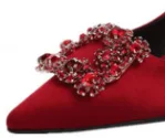 Белые свадебные туфли невесты с острым носком, на высоком каблуке 7 см, 9 см, со стразами маленькие и большие размеры 33, американские 4 женские туфли-лодочки для торжеств - Цвет: wine red 7cm