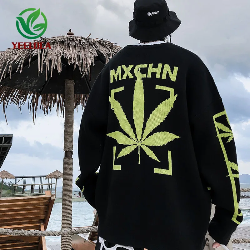 

2019 Dropshipping Sweater Men Women Autumn Winter Hip Hop Hemp Leaf Print Oversized Warm Fashion Harajuku Sweatshirt