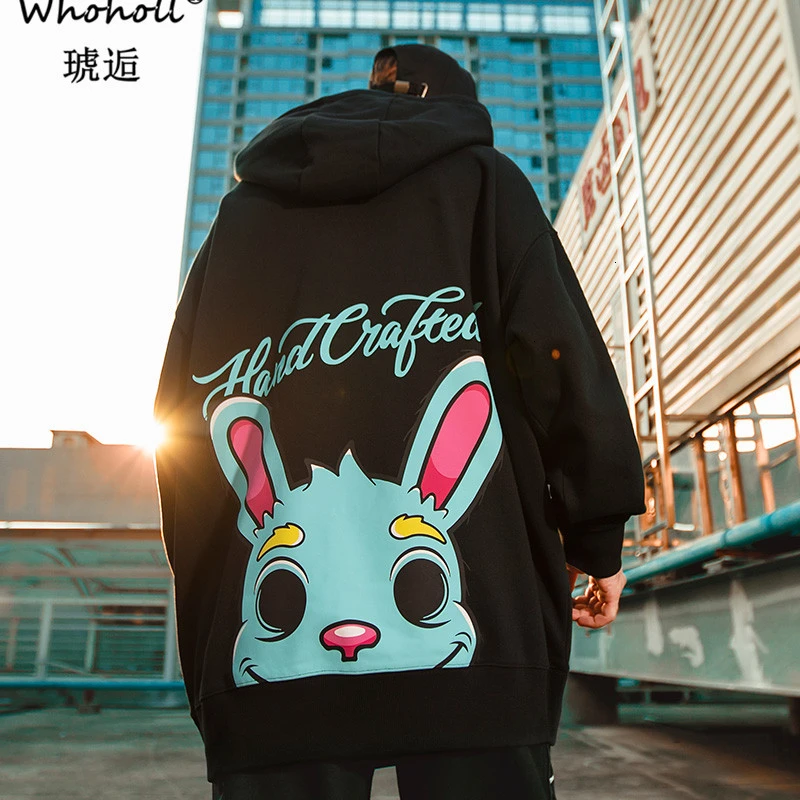 

WHOHOLL Men Women Unisex Loose Hoodies Male Couples Kawaii Printing Rabbit Hoodie Cute Cartoon Hoody Sweatshirt Pullover