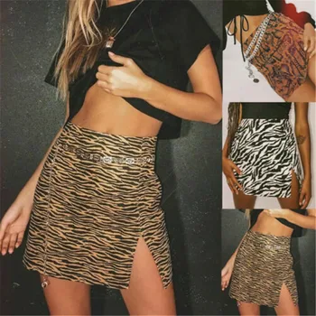 

Sexy Women‘s Wrap Short Skirt Bandage Split High Waisted Serpentine Cow pattern Print Skirt Female Mini Pencil Skirt New Arrival