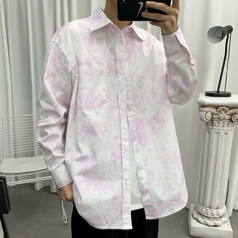 

Autumn Tie-dye Shirt Men's Fashion Cotton Business Casual Shirt Men Streetwearloose Long-sleeved Shirt Mens Dress Shirt M-5XL