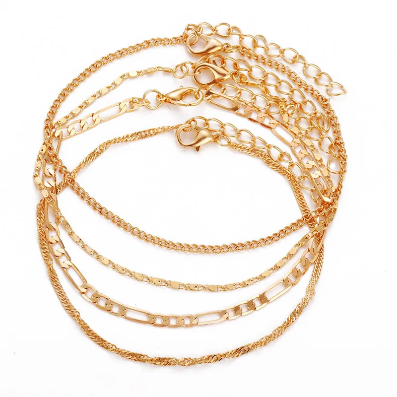 LETAPI BOHO 4pcs/set Fashion Gold Color Anklets Set for Women Multilayer Chain Anklet Foot Bracelet Beach Anklet Jewelry - Image 6