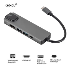 4K USB C концентратор для Gigabit Ethernet Rj45 Lan 5 в 1 usb type C концентратор Hdmi адаптер для Mac book Pro Thunderbolt 3 USB-C зарядное устройство PD