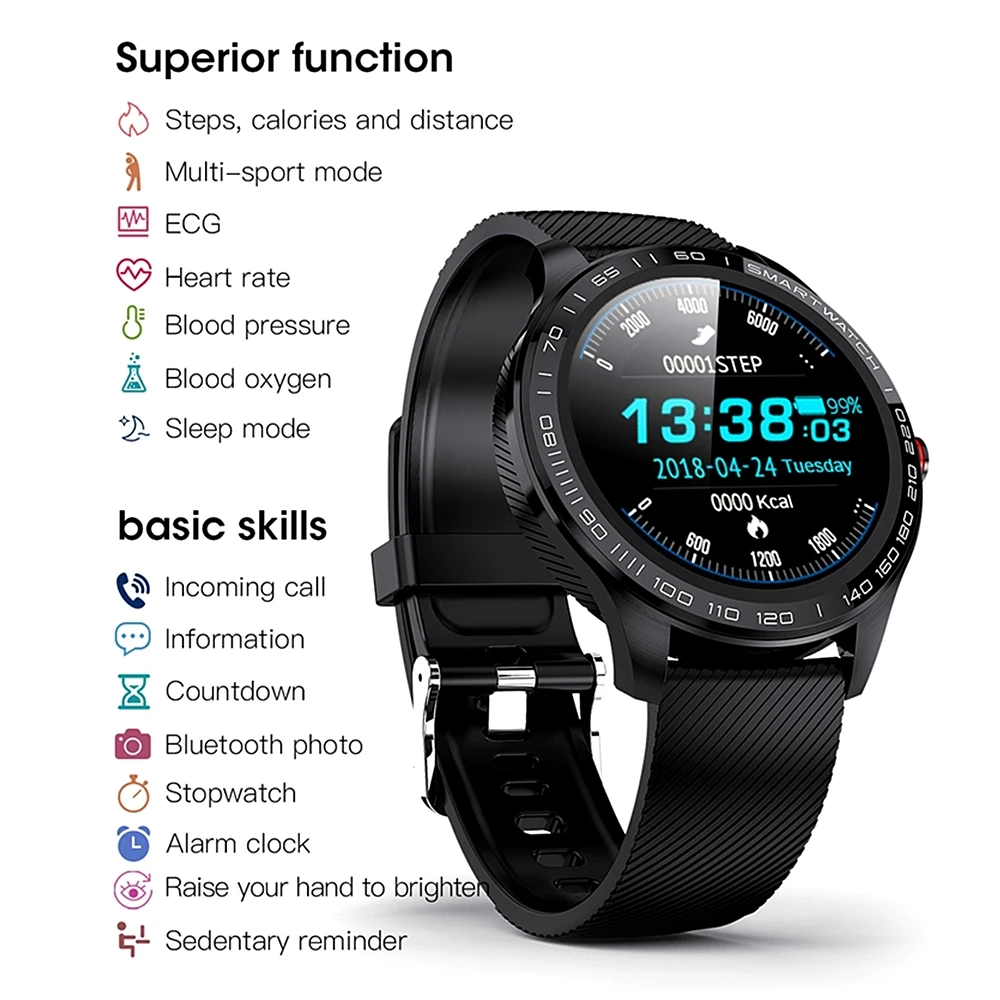 Fashion IP68 Smart Watch L9 ECG PPG Heart Rate Blood Pressure Monitor Pedometer Sports Health Smart watch for IOS Android