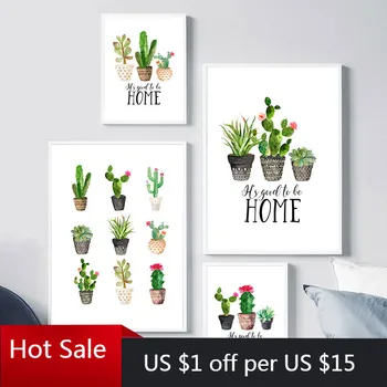 

Nordic Minimalist Green Plant Wall Art Canvas Painting Print Home Quote Posters Cactus Wall Art Pictures Modern Home Decor