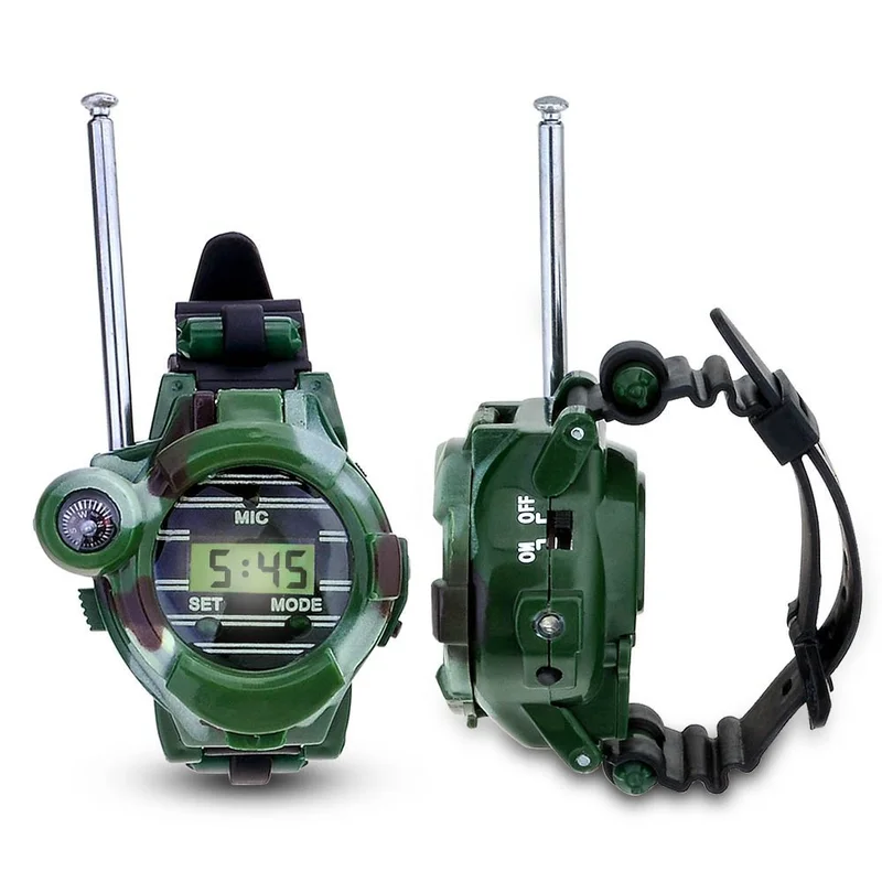 1 Pair 7 In 1 Children's Creative Military Walkie-talkie Luminous Watch Interactive Compass Toy Fashion Birthday Gift