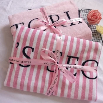 

70X150CM Pink Letter Bath Towel Beach Towel Striped Microfiber