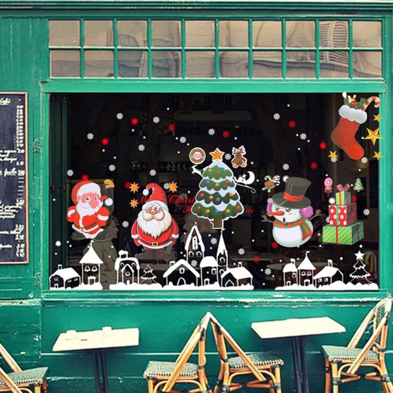 

Christmas 1pcs Snowflake Santa Claus Wall Stickers Window Fridge Sticker Christmas Decorations for Home Navidad natal decor