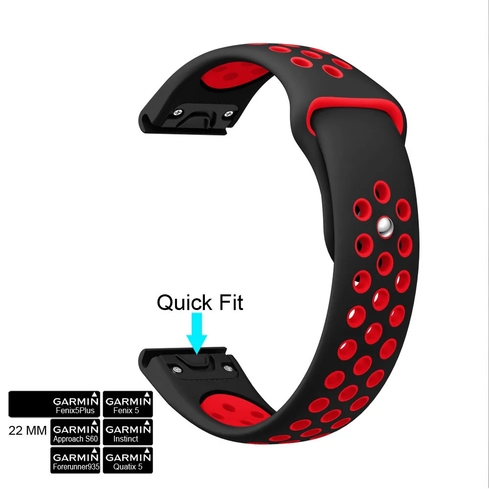 Силиконовый браслет для металлических часов Garmin Fenix 5, forerunner935, Quati x5/Instinct Quick Band модный ремешок для наручных часов 22 мм - Цвет ремешка: black red