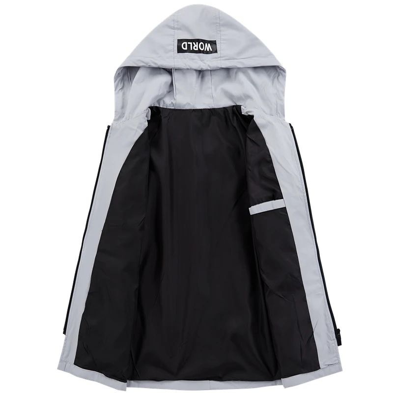 new Windbreaker brand clothing men'sfashion casual hooded long jacket men's solid color hooded pocket windbreaker