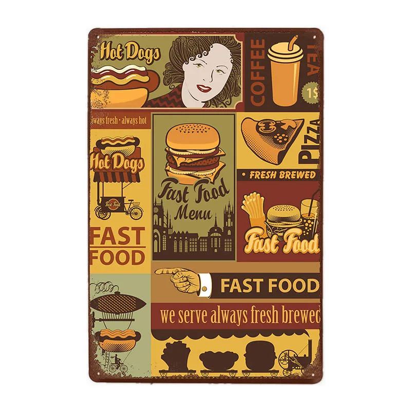 Вкусные металлические жестяные знаки для завтрака, пиццы, гамбургеров, винтажный постер для еды, декор для кухни, настенная наклейка, украшение, 20x30 см - Цвет: 99411