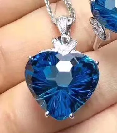 necklace Голубой топаз S925 кольцо кулон набор является модным, простым и элегантным, подходит для свадеб и вечеринок - Цвет камня: necklace