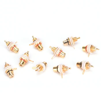 

10 Pcs/lot Panel Mount Gold Plated RCA Female Plug Jack Audio Socket Amplifier Chassis Phono Connector With Nut Solder Cup