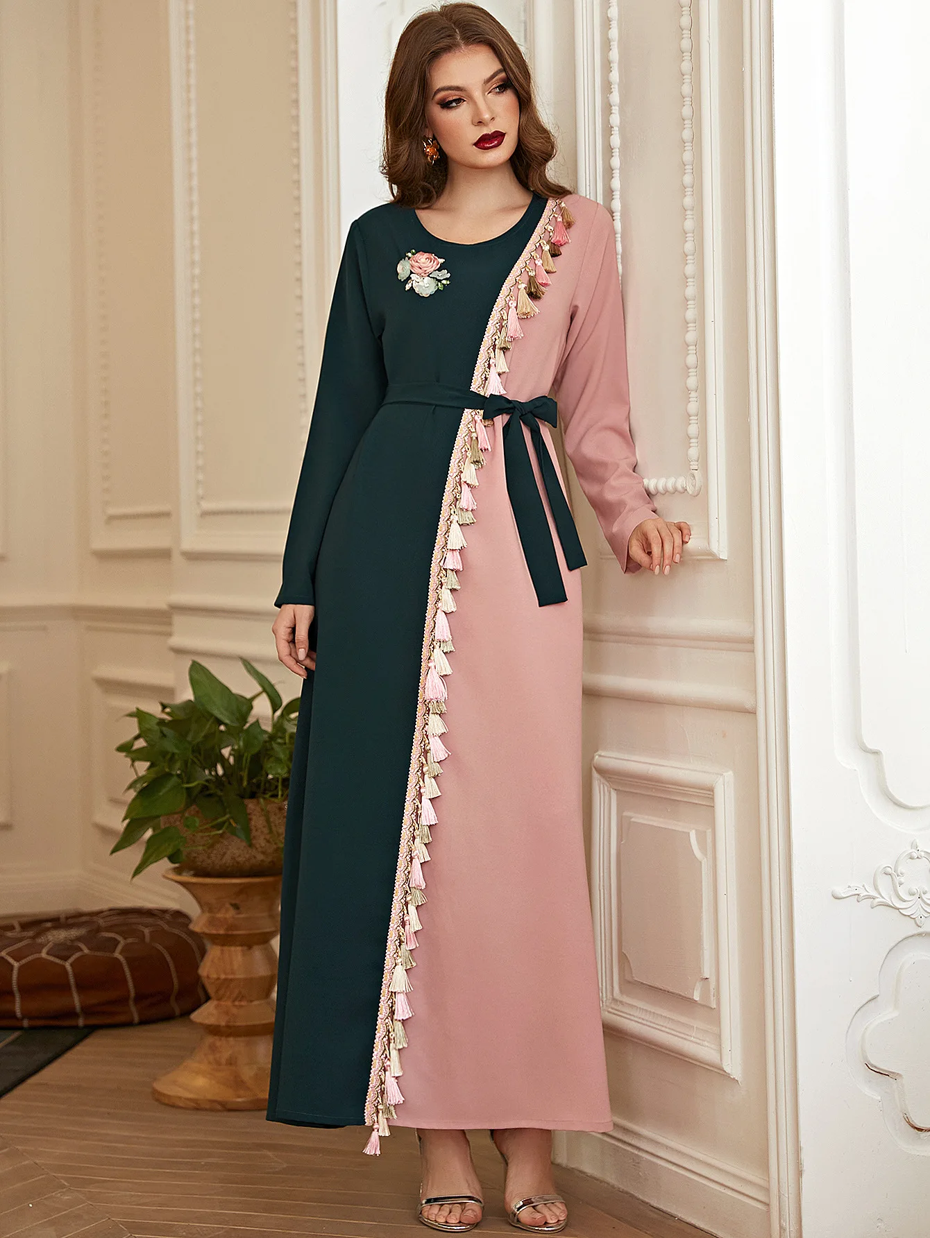 Pink Contrast Color Maxi Dress 