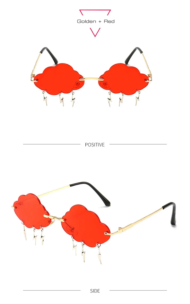 SO&EI Fashion Unique Rimless Cloud Shape Lightning Pendant Women Sunglasses Clear Ocean Lens Eyewear Ladies Trending Sun Glasses oversized sunglasses