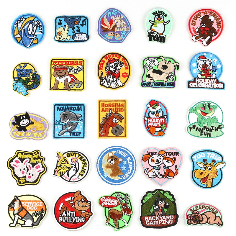 

3M Self-adhesive Cartooon Animals World Patches for Kids Clothes Appliques DIY Stripes Embroidery Stickers Sew on Badges @A