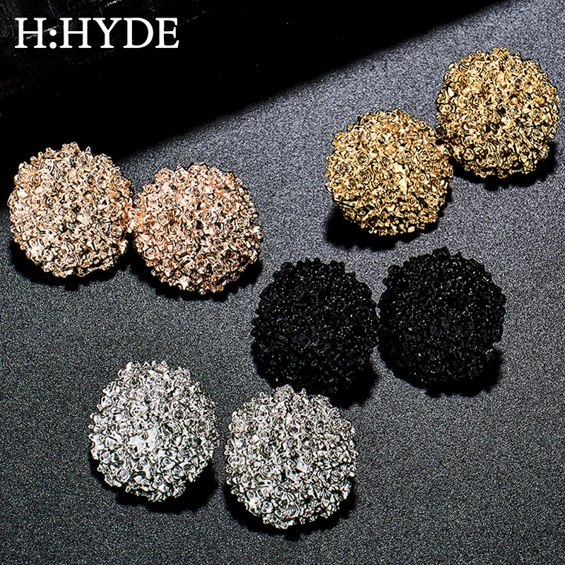 

H:HYDE Punk Gold Color Round Oval Metal Stud Earrings Simple Geometric Earrings For Women Earrings Personality Jewelry Brincos
