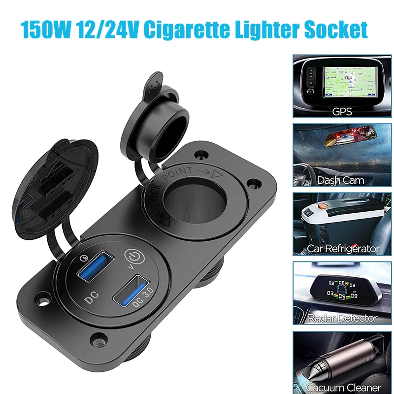 Quick Charge 3.0 Cigarette Lighter Outlet Waterproof 12V/24V Dual USB Car Socket with LED Voltmeter Touch Switch for Car RV Boat 4