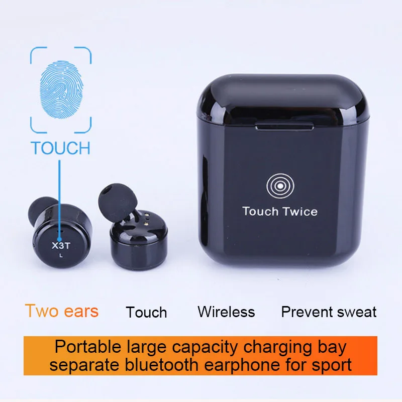 TWS X3T настоящая Беспроводная стереогарнитура Bluetooth гарнитура Портативные небольшие наушники с Bluetooth с микрофоном, применимым к Android/IOS